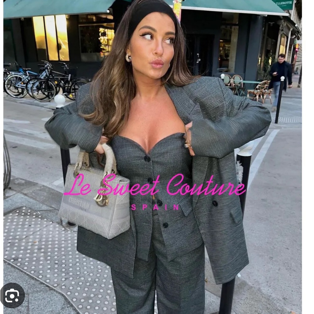 Zara Grey Plaid OVERSIZED DOUBLE BREASTED JACKET Size S